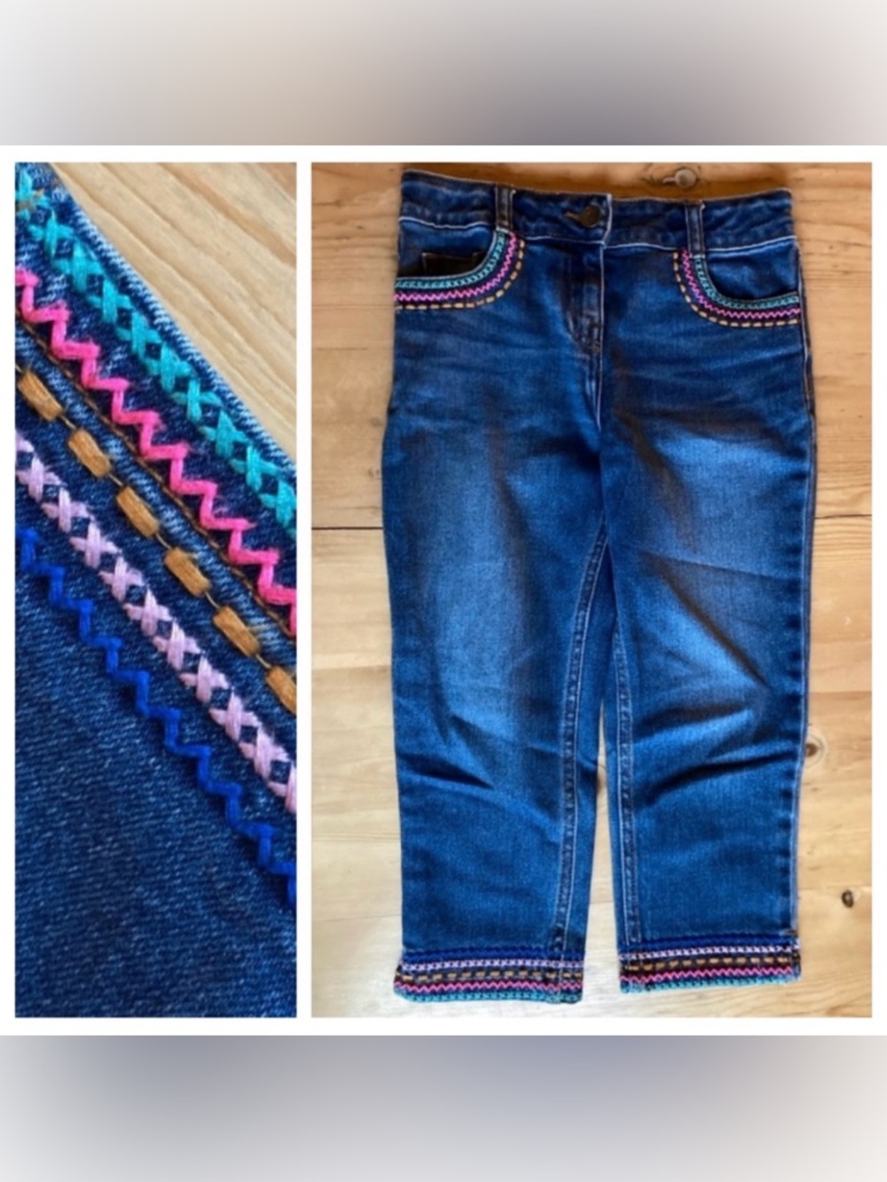 Mini Boden Embroidered Jeans Size 9Y 134cm Inside Adjustable Elastic